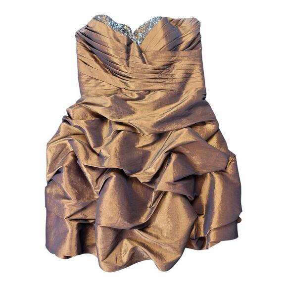Aspeed Spaghetti Strap Cocktail Dress with Sequin Bead Embellishments Brown XL - Picture 15 of 16